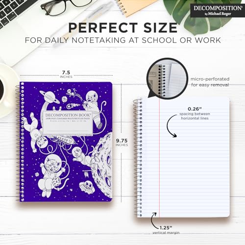 Decomposition Kittens in Space College Ruled Spiral Notebook - 9.75 x 7.5 Journal with 160 Lined Pages - 100% Recycled Paper - Cute Notebooks for School Supplies, Home & Office - Made in USA - color: Kittens in Space, style: Spiral-bound