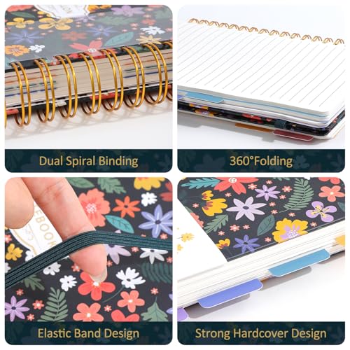 Hardcover Spiral Notebook 7.1"x10" Journal with Removable Divider Tabs, 150 Pages, 5 Subject Notebook, Ideal for Women Work Stationery, Pretty Student Planner, Meetings, Essential Notebooks, Tabbed Notebook, Aesthetic Subject Journal