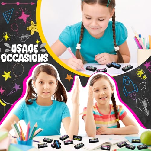 Dunzoom 100 Pcs Back to School Inspirational Pencil Erasers Bulk for Kids Fun Motivational Eraser School Office Supplies for Students Classroom Office Teacher Artists(Colorful Chalkboard) - style: Colorful Chalkboard