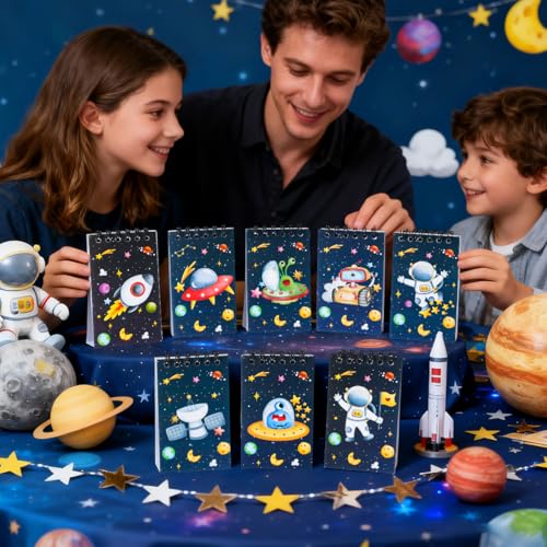 8 Pcs Mini Astronaut Spiral Notebooks 3.9 x 2.4 Inch, Mixed Blue Cartoon Space Themed Journal Lined Memo Pad, Portable Coil Notepads for Kids Birthday Holiday Party Student Classroom Gifts Supplies - color: Astronaut