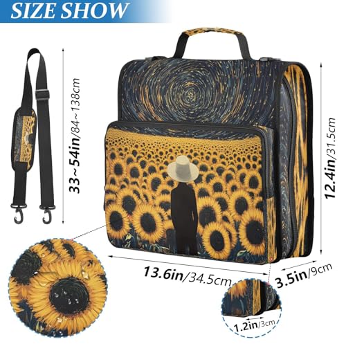 3 Ring Zipper Binder Sunflower Blossoms Galaxy Binders Bag with Shoulder Strap 500 Sheets Paper Organizer Trapper Keeper Documents Storage File Folder for School Office - color: A1187