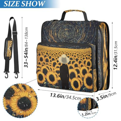 3 Ring Zipper Binder Sunflower Blossoms Galaxy Binders Bag with Shoulder Strap 500 Sheets Paper Organizer Trapper Keeper Documents Storage File Folder for School Office - color: A1187