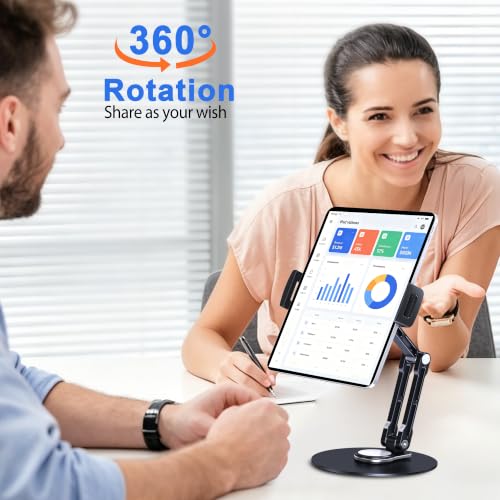 Heavy Duty Tablet Stand, 360° Rotation iPad Holder Stand for Desktop | Adjustable Aluminum Two Arm Bracket Fit For 4.7''-13" Tablets, iPad Pro/Air/Mini, Galaxy Tab, Surface Pro, Kindle Fire - size: Long-Two Arm for Desk