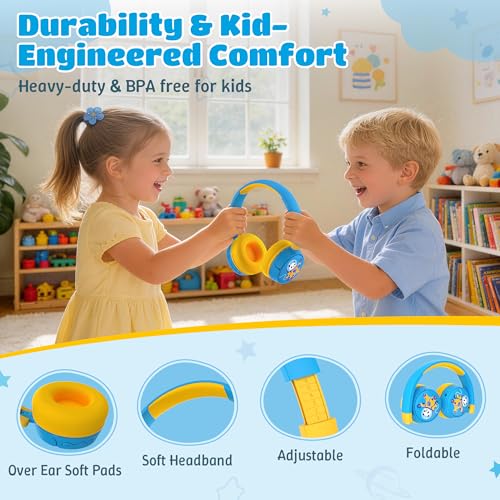 Kids Headphones Bluetooth for Boys, Toddler Headphones Wireless for School | 85/95dB Volume Limited, 50H Playtime, Bluetooth 6.0, Built in Mic, Fast Charging for Tablet, iPad, Cellphone - color: Blue