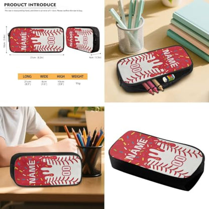 Personalized Baseball Drip School Backpack Kids Bookbag for Boys Girls,Custom Text Name Number 4 Piece Red Ice Cream Baseball Backpacks with Lunch Box, Pencil Case & Water Bottle Sleeve - color: Y-custom