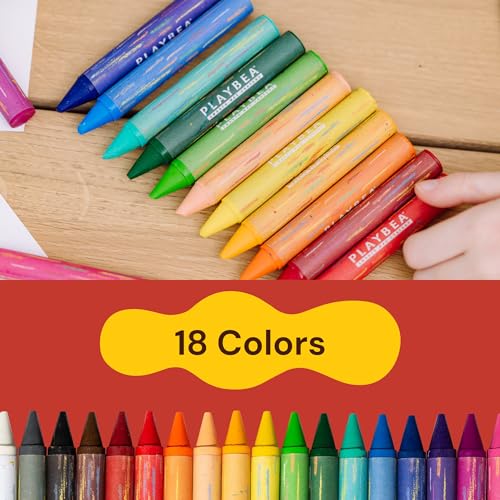 PLAYVIBE Jumbo Crayons - 18 Count, Multicolor, Washable | Washable break-resistant jumbo crayons - easy grip, non-toxic - Use for toddlers & kids, mess-free art
