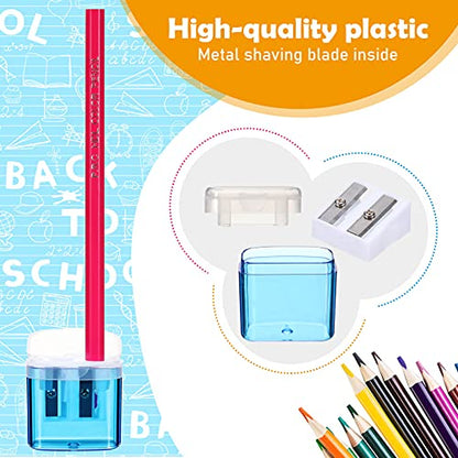 Tenare 48 Pcs Back to School Pencil Sharpeners Manual Double Hole Pencil Sharpener with Lid Hand for Home School Office, Graduation Gifts Handheld Plastic Crayon Sharpener