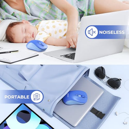 seenda Bluetooth Wireless Mouse, Bluetooth & 2.4G USB Dual Mode, Quiet Clicks, 1600 DPI Smooth Tracking, Ergonomic Design, 24-Months Battery Life, Portable Mouse for Laptop/Mac/Ipad/PC/Tablet-Blue - color: Blue