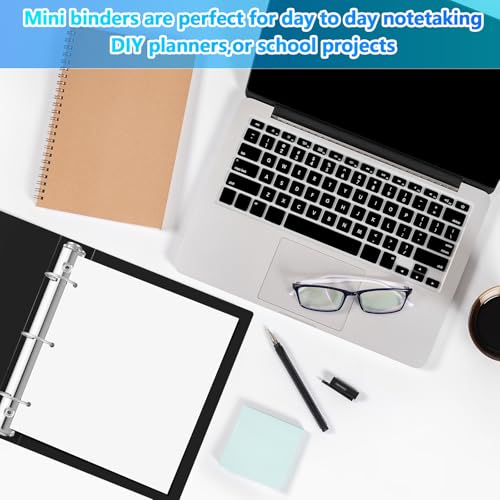 Henoyso 6 Pcs 1.5 Inch Mini 3 Ring Binders Fits 5.5 x 8.5 Paper, Holds(Capacity 280 Sheets), Plastic Flexible Three Round Rings Small Black A5 Binders Bulk for School, Office Use, Photo Album - color: Black, size: 1.5 Inch
