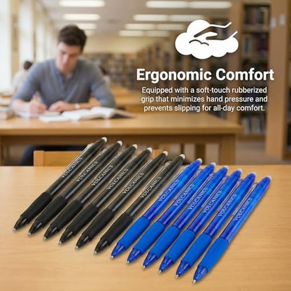 Volcanics Retractable Clicker Erasable Gel Pens - 0.7mm Ball Point, Heat Erase with Built-in Eraser, 36 Pack Blue and Soft Black - color: Blue and Black