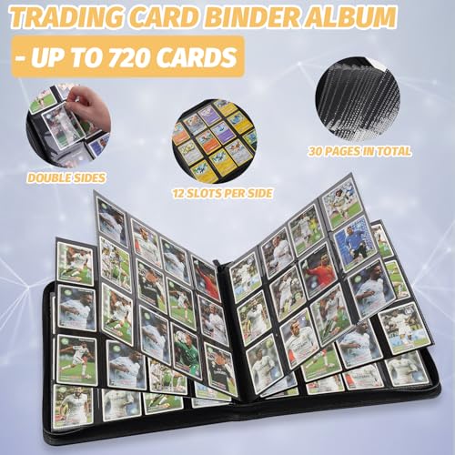 12 Pocket Ringless Side Loading Trading Card Binder, 720 Cards PU Fixed Page Zipper Card Album for TCG Sports Game Cards, Not Fit Top Loaders (Lake Blue) - color: 12 Pocket 720 Diamond Lake Blue