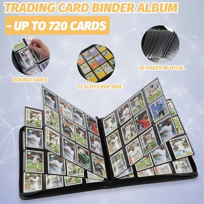 12 Pocket Ringless Side Loading Trading Card Binder, 720 Cards PU Fixed Page Zipper Card Album for TCG Sports Game Cards, Not Fit Top Loaders (Red) - color: 12 Pocket 720 Diamond Red