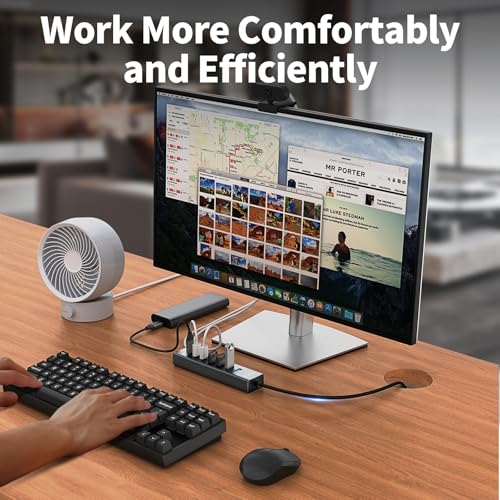 4Ft 7-Port USB Hub 3.0 for Desktop, 4 USB-A & 3 USB-C Ports Aluminium 5Gbps USB Extender Hub, USB Splitter, USB Hub Long Cable for Desktop, PC, Flash Drive, Mobile HDD SSD, Windows/XPS - size: 4FT