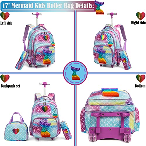 School Kids Rolling Backpack for Girls With Wheels Trolley Wheeled Backpack - color: Blue-220224-l
