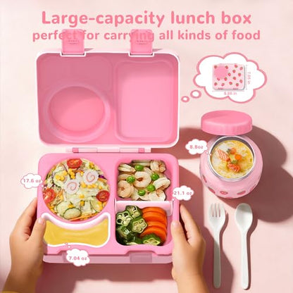 Bento Lunch Box for Kids Adult, Leakproof 3-4 Compartment Bento Box Set with Insulated Food Jar,Water Bottle, Lunch Bag, School Lunch Container for Toddler Teen Girls Boys Ages 3+(Strawberry) - color: Strawberry