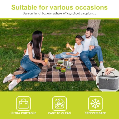 Lille Home Stainless Steel Thermal Lunch Box Set with Lunch Bag and Cultery | 22 Oz Vacuum Insulated Lunch Bento Box, to Keep Food Warm/Cool, 2 Small Food Container for Snack, Fruits and Sauces (Green) - color: Green