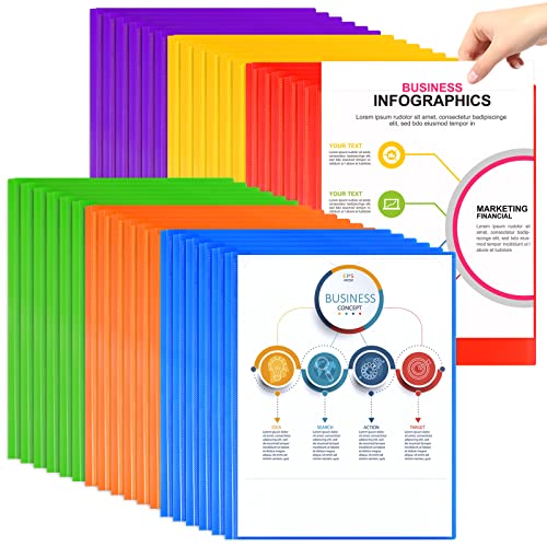 Officygnet 30 Packs 2 Pocket Folders with 3 Prongs Fastener, Heavy Duty Plastic Folder with Clear Front Pocket, Multicolor Bulk Folders for School and Office Supplies, File Folders Letter Size