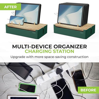 Prosumer's Choice Natural Bamboo Charging Station Rack for Smartphones and Tablets (Metal & Bamboo, Green)