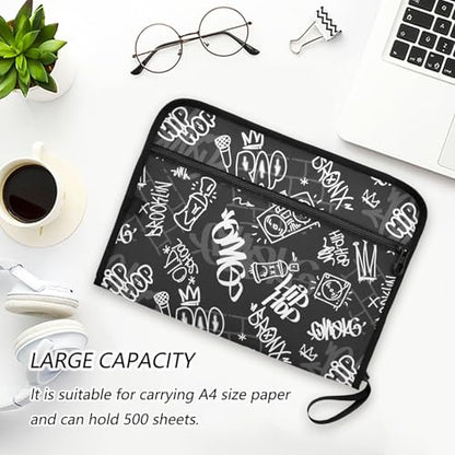 Hip-hop Graffiti Rap Music File Folders,Plastic Folders with 13 Pockets,Expandable File Folder for Documents School Students Office,Aesthetic Folder with Labels A4 Letter Size - color: Multi 21