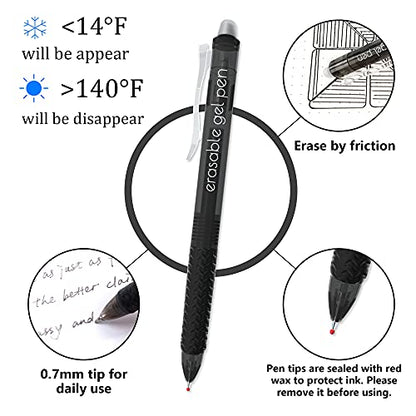 Vanstek 18 Pack Retractable Erasable Gel Pens Clicker, 9 Black & 9 Blue, Fine Point(0.7), Make Mistakes Disappear, Premium Comfort Grip Black & Blue Ink for Writting, Note Taking and Crossword Puzzles - color: 9 Blue 9 Black