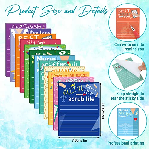 Geyee 24 Pcs Nurse Sticky Notes with Funny Pens 3 x 4 Inch to Do List Notepads with Sayings Pen for Coworkers Nurse Teacher Employee Office Staff Work Team Appreciation Gifts - style: Nurse
