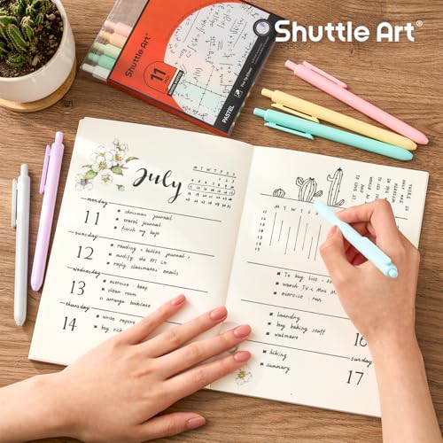 Shuttle Art Retractable Pastel Gel Ink Pens, 11 Pack Black Ink Pens, Cute Pens 0.5mm Fine Point for Writing Journaling Taking Notes School Office Home - color: 11 Black Ink