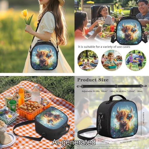 Cute Highland Cow Kids School Backpack Set with Lunch Bag Pencil Case and Water Bottle Carrier 5 Pieces Large Capacity Backpack for Travel and School - color: Cute Highland Cow