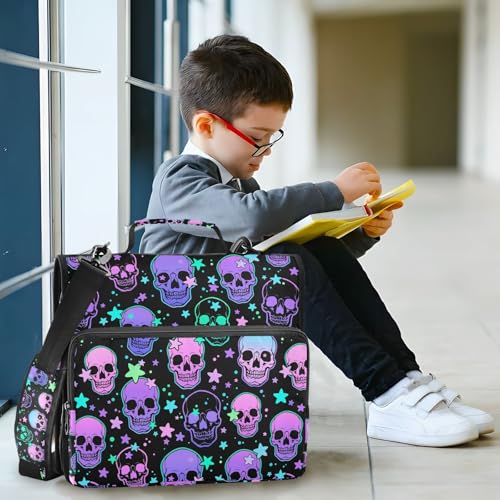 Personalized Magic Skull 3 D-Ring Binder Bag Multi-Pocket Zipper Organizer with Handle and Detachable Shoulder Strap Holds 500 Sheets for School Office Supplies - color: Dhb-004