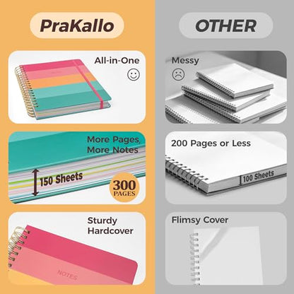 Hardcover Spiral Notebook Journal for Women & Men, Cute 5 Subject Notebook College Ruled for School & Work, Journaling Notebooks with Removable Dividers Tabs, 8" x 10", 300 Pages, Happy Stripes - color: Happy Stripes