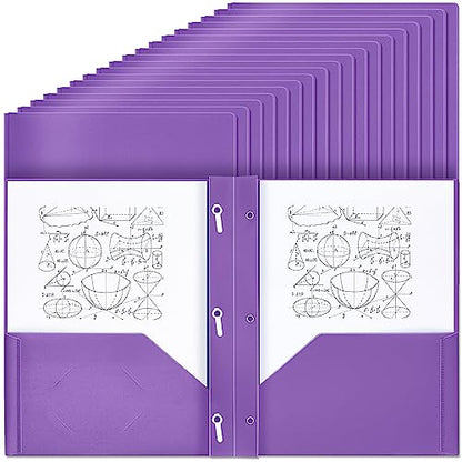 Lincia 100 Pcs Plastic Folders with Pockets and Prong Folders with Prongs 2 Pockets for Office, School for Students, Teachers, Office Workers(Purple) - color: Purple