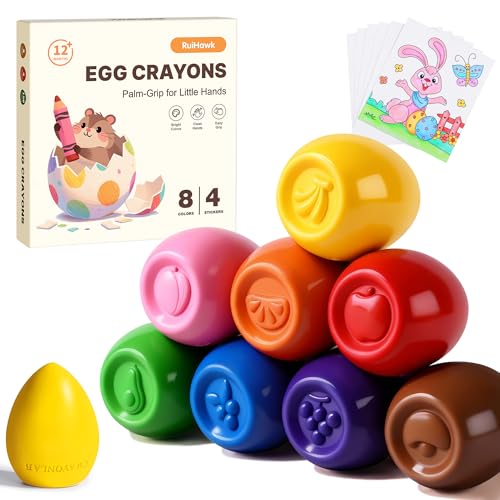 8 Colors Egg Crayons for Toddlers 1-3, Jumbo Easy-Grip Crayons with Anti-Roll Flat Bottom & Fruit Patterns - Washable, Non-Toxic, Unbreakable Sensory Toys & First Art Supplies Gift for Age 1-3 - color: 8 Colors