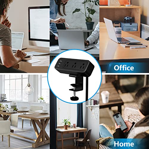 Desk Power Strip JSVER Desk Clamp Power Strip, Desk Mount USB Charging Power Station, Desk Multi-Outlets, 3 AC Outlets 6.5 ft Extension Cord Desktop Charging Clamp for Home Office Workshop