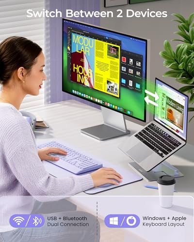 seenda Wireless Bluetooth Keyboard Mouse Combo, Ergonomic Keyboard with Wrist Rest, Silent Mouse, USB & Bluetooth Multi-Device, Full-Size Compatible for Windows PC Laptop Mac MacBook, Purple - color: Purple