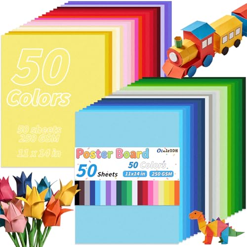 Oleitodh 50 Colors Poster Board, 11x14 Inch Colored Poster Paper 250 GSM 50 Pcs Thick Cardstock for School Projects, Vision Boards, Signs, Notices, Art Crafts & Event Displays - color: 50 Colors, size: 11x14 Inch - 50 Sheets