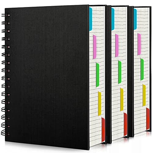 EUSOAR College Ruled Spiral Notebook, 3 Pack A5 5.5"x 8.3", 100gsm Paper, 120 Sheets/ 240 Pages, Black Hardcover 5 Subject Spiral Lined Notebooks, for Note Taking School Business Work Writing Diary - color: Black, size: A5-3Pack