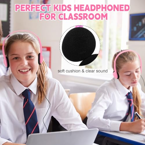 Konohan 30 Pack Headphones Bulk Headphone for School Classroom Student Wired Headphones Adjustable with 3.5 mm Jack for Adults (Pink) - color: Pink