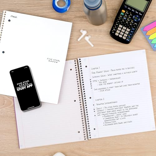 Five Star Spiral Notebook + Study App, 3 Subject, College Ruled Paper, 8-1/2" x 11", 150 Sheets, Fights Ink Bleed, Water Resistant Cover, White (72464) - color: White, size: 1 Count (Pack of 1)