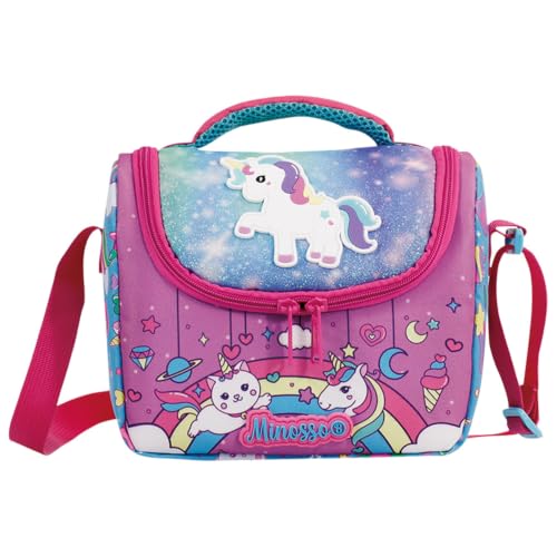 Insulated Lunch Bag for Kids Soft Bag Washable with Strap Reusable Toddler Lunch box School Supplies Food Carrier Snacks Picnic(Multi) - color: Pink