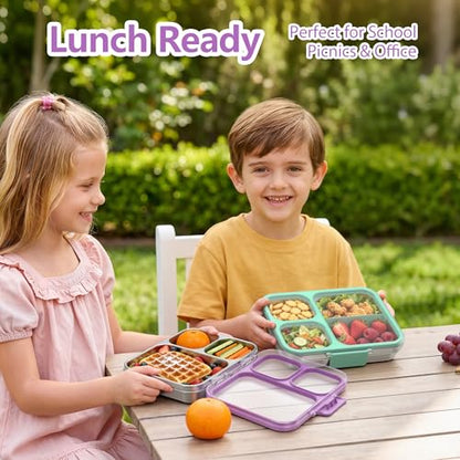 HOMEKOL Stainless Steel Bento Lunch Box 3-Compartment, 4.2Cups, Purple | Leak-Proof Metal Lunch Container for Kids & Adults, BPA-Free, Dishwasher Safe, Clear Tritan Lid, 1000ml (Not Insulated) - color: Purple, size: 34oz (1000ml)