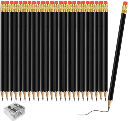 Adhere 25pcs Woodcase Pencils with Eraser Premium Pre-Sharpened Hexagon Graphite 2B pencils ideal for home, office writing including a Free Sharpener(Black・25pcs) - color: Black・25pcs