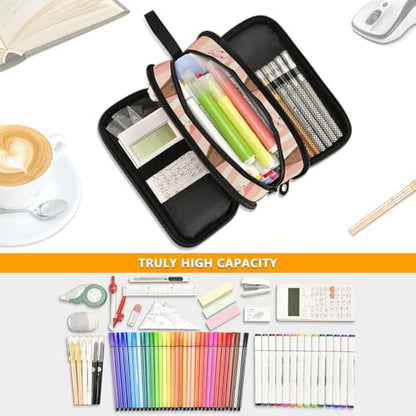 ALAZA Striped Pink Ice Cream Large Pencil Case, Pen Pouch Pencil Bag with 3 Compartments Pen Holder Organizer Stationery Bag - color: Ice Cream