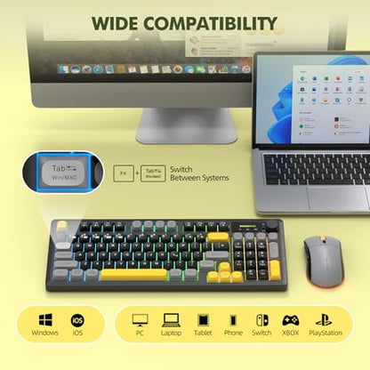 Wireless Keyboard and Mouse Combo Creamy with Number Pad for Desktop Mac iPad Bluetooth/2.4ghz/Wired Rechargeable Light up RGB Quiet Compatible with PC Laptop Tablet (Black) - color: Black
