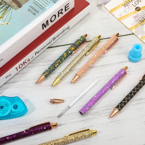 Handepo 60 Pcs Fancy Glitter Pens Bulk Cute Pretty Ballpoint Pens for Women Rhinestones Metal Retractable Pen Black Ink Medium Point 1.0 mm for Writing Business Office School Supplies Gift