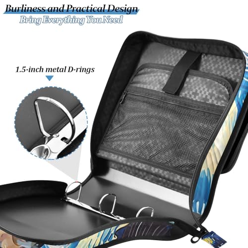 3 Ring Zipper Binder with Shoulder Strap Bernedoodle Dog Starry Night 1.5 inch Binders Keeper Large Capacity Multi Pockets for School Office Supplies - color: Multi477, size: Fit 500 Sheets