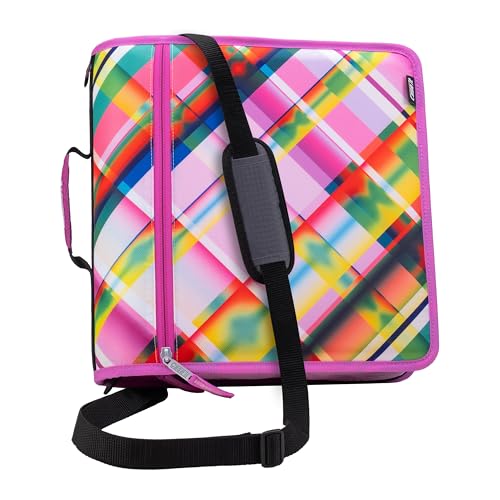 Case-it Mighty Zip Tab School Zipper Binder | 3-Inch O-Rings, 600-Sheet Capacity, 5-Subject Expanding File Folder, Multiple Pockets & Storage Organizer, Shoulder Strap | D-146 Summer Plaid - color: Q Summer Plaid, size: 1 Pack
