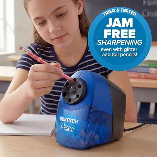Bostitch Office QuietSharp Electric Pencil Sharpener, Heavy Duty Classroom or Office Use, with 6 Size Options, Blue - color: Blue