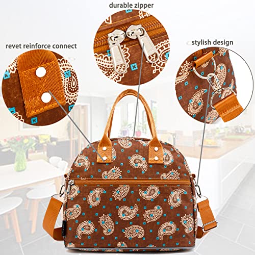 FlowFly Insulated Lunch Bag With Shoulder Strap for Women, Men, and Kids, Large and Reusable, Handle, Freezable Work and School Travel Tote and Meal Prep Organizer,Cashew - color: Cashew