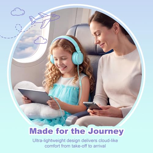 Kids Headphones, AILIHEN I35 On-Ear Headphones for School, 93dB HD Mic Stereo Headphone for Kid Girls Children, Foldable Wired 3.5mm for Chromebook, Laptop, Computer, Tablet (Green Purple) - color: Blue