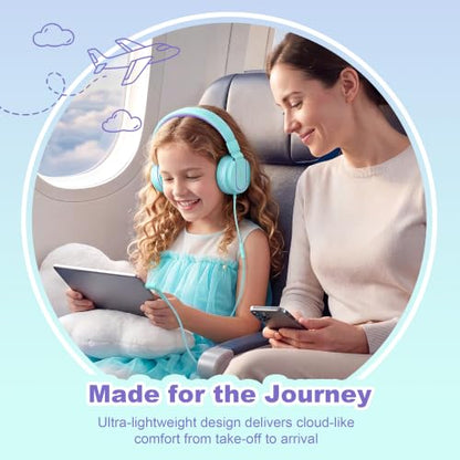 Kids Headphones, AILIHEN I35 On-Ear Headphones for School, 93dB HD Mic Stereo Headphone for Kid Girls Children, Foldable Wired 3.5mm for Chromebook, Laptop, Computer, Tablet (Green Purple) - color: Blue