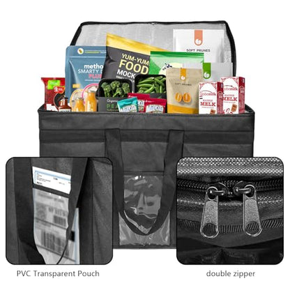 3XL Insulated Food Transport Bag - Reusable Cooler Bag for Cold and Hot Food Delivery with Lid and Double Zipper - size: 3X-Large